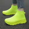 Zapatos de malla tejida transpirable de un solo paso para gente perezosa, para parejas, hombres y mujeres, exteriores, ligeros, absorción de impactos, talla grande, zapatos tipo calcetín