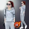 Conjunto de dos piezas para mujer: sudadera con capucha larga estampada con letras de talla grande y grosor transfronterizo, y pantalones jogger, estilo deportivo casual holgado