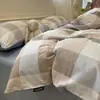 Conjunto de Roupa de Cama de Algodão Puro para Primavera e Verão, Conjunto de Quatro Peças, Capa de Edredom 100% Algodão, Conjunto de Três Peças com Listras Estilo Jie Liya para Quarto de Estudante