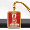 Collar Colgante Thangka Semi-Pintado a Mano con Pintura Dorada de Cinabrio con Zaki Lhamo y el Dios Amarillo de la Riqueza de Vidas Pasadas y Presentes