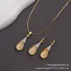 Collar Colgante de Pedrería Ojo de Gato Juego de Pendientes de Tachuela Cadena de Caja Bohemia Pendientes Dorados Hechos a Mano para Mujer Oro Rosa