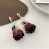 Estilo Palacio Vintage Diseño de Borla Flor Eterna de Nicho Sentido del Diseño Aretes de Flor Real Rosa Aretes de Mano Haoshi para Mujer