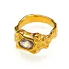 Moda Transfronteriza Europea y Americana Anillo Personalizado de Acero de Titanio con Gema de Lava Plisada para Mujer Hip-Hop Anillo de Gama Alta Venta al por Mayor