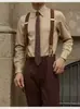 Camisa de Hombre Vintage a Rayas con Caída, Estilo Británico Francés, Moderna Versátil Sin Planchar Camisa para Padrinos de Boda