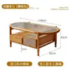 Juego de Mesa de Centro de Madera Maciza y Ratán de Lujo Ligero con Vidrio Changhong, Doble Capa con Cajones, Forma Redonda para Uso en el Hogar en la Sala de Estar, Mesa de Té de Ratán Tejido de Moda