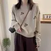 Novo suéter de tricô floral outono e inverno para mulheres, malha solta de manga comprida, suéter jacquard macio para usar por cima