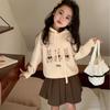 Suéter infantil Coreia do Sul Roupas infantis Primavera 2024 Suéter de malha com capuz de desenho animado para meninas