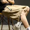 Pantalones Cortos de Herramienta Japoneses para Hombre Verano Sueltos Color Sólido Casual Rectos Delgados Pantalones de Cinco Puntos Simples Modernos Pantalones Negros de Longitud Media