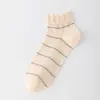 Meias Bolha, Meias Curtas para Mulheres, Meias Finas Cano Baixo para Primavera e Verão, Meias de Algodão Vazadas Respiráveis Listradas, Meias Curtas com Borda Franzida, Meias de Renda