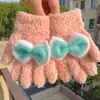 Lindos Guantes de Lana Tejida de Peluche para Niños en Otoño e Invierno para Prevenir el Frío y Mantener Caliente Guantes Completos con Lazo Estudiantiles para Exteriores