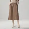 Falda de cachemira de cintura alta línea A para mujer de otoño e invierno, falda de longitud media fluida de otoño e invierno, falda larga adelgazante y que disimula el abdomen