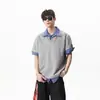Camiseta de Manga Corta con Cuello Polo y Patchwork a Cuadros Estilo Universitario Coreano para Hombres y Mujeres, Diseño de Verano con Parte Superior Falsa de Dos Piezas con Cuello de Solapa