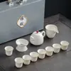 Porcelana branca gorda de carneiro Dehua conjunto de chá kung fu atacado empresa imprimível logotipo conjunto de presente de inauguração caixa de presente