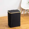 Cesto de Roupas Sujas Quarto com Saco Interno com Tampa Dobrável Bambu e Madeira Cesto de Armazenamento de Roupas Sujas Banheiro Cesto Grande de Roupas Sujas