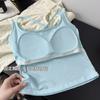 1169 Camisola de Verano Estilo Pura Pasión Chica Atractiva con Almohadilla en el Pecho, Adelgazante de Cintura, Tirantes Finos, Cruzado Versátil Color Sólido Camiseta sin Mangas para Mujer