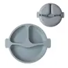 Vajilla de Silicona para Bebés y Niños Pequeños, Plato de Cena de Tres Compartimentos con Cara Sonriente, Tazón para Alimentar al Bebé, Vajilla de Silicona Lista para Usar