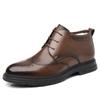 Zapatos de Cuero Wenzhou para Hombre Invierno 2025 Formal de Negocios de Caña Alta Marrón Terciopelo Británico Engrosados Cálidos Zapatos de Cuero para Personas de Mediana Edad y Mayores
