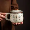 Taza de té de cerámica Ru Kiln Dunhuang con Separación de Té y Agua, Taza Personal para Oficina con Tapa, Regalo Souvenir