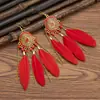Aretes de Estilo Étnico para Mujer, Aretes Largos de Pluma con Borlas, Aretes de Viaje de Vacaciones de Lijiang, Yunnan Venta al por Mayor