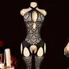 Lingerie Sexy, Pijama Uniforme Preto de Seda com Abertura no Gancho, Body Jacquard Elegante, Meia-calça Bodystocking com Abertura no Gancho, Meias de Lingerie Sexy