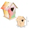 Carrillón de viento de madera sin terminar transfronterizo, juego de juguete de casa para pájaros, casa para pájaros, grafiti para niños, nido de pájaro, colgante de madera, jaula para pájaros