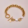 Pulsera de mujer transfronteriza de Amazon pulsera de moda simple de acero de titanio estilo ins hebilla OT pulsera de perlas al por mayor