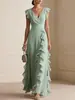 Ropa de Mujer Europea y Americana 2026, Sitio Web Independiente Amazon, Color Sólido, Plisado, Manga Corta, Vestido de Cuello en V, Vestido de Gasa