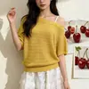 Estilo puramente seductor, asimétrico de un solo hombro, nuevo top tejido de manga corta para mujer, fresco y holgado para el verano, top de diseño elegante