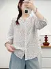 Camisa de Mujer de Algodón Puro Estampada de Tres Cuartos, Nueva de Verano 2026, Corte Holgado, Versátil, Casual, Adelgazante, Top Básico de Moda