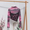 Moda Encaje de Especias Costuras Gradiente Sexy Manga Larga Top Delgado Irregular Corto Protector Solar Camiseta Base
