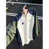 Camiseta de Manga Larga con Bloques de Color Patchwork Media Cremallera, Secado Rápido, Protección Solar, Estilo Deportivo para Exteriores, para Hombres y Mujeres, Holgada, Versátil, Top Casual
