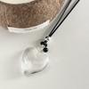 Collar de cordón de cuero negro con cuentas redondas de amor de plata esterlina 925 para mujer, simple, largo libremente ajustable, cadena para suéter en forma de corazón 1138Y