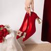 Zapatos de boda nuevos 2023, de gamuza roja, para novia, dama de honor, con cuentas y diamantes de imitación, de una sola capa, para mujer.