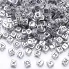 Cuentas cuadradas de letras inglesas de 6*6 mm acrílico plateado más cuentas negras cuentas sueltas cuentas hechas a mano accesorios de joyería DIY