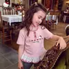 Camiseta de Verano para Niñas 2026 Estilo Nuevo para Niños Mayores, Cuadros con Adorno de Encaje, Top Holgado Elegante