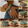 Nuevo producto transfronterizo: Sombrero Estilo Vaquero Occidental con Cabeza de Toro Turquesa, Pulsera Elástica de Cordón Multicolor en Capas, Conjunto de Múltiples Pulseras de Perlas