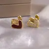 Pendientes de Corazón Doble Cara Electrochapados en Oro Real con Microincrustaciones, Pequeños, Exquisitos, Simples y Versátiles, Dulces, Modernos y de Lujo Ligero