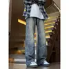 Jeans Jacquard Nicho Masculino Novo Primavera e Outono High Street Retro Flare Calças de Pernas Largas Calças Soltas de Pernas Retas Comprimento Total