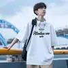 Camiseta de Manga Corta Estilo Hong Kong para Hombre, Nuevo Estilo de Verano, Estampado de Letras de Marca de Moda, Top Holgado Versátil de Manga Media para Jóvenes