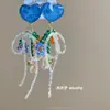 Brincos de Borboleta Vazados Azul e Branco com Franjas Estilo Coreano Design Exquisito Estudante de Arte Lindos Brincos de Gancho para Orelha Brincos para Mulheres