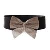Cinturón de moda para mujer con lazo decorativo de diamantes de imitación que combina con todo, accesorios para sellar la cintura, falda ajustada elástica negra