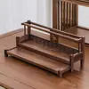 Estante de Almacenamiento para Juego de Té Nogal Americano Doble Capa Estante Bogu Madera Maciza China Tetera Taza de Té de Arena Morada Estante Escurridor