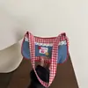 Bolsa de Mão Nova Moda 2025 Bolsa de Ombro de Menina Cartoon Bolsa Quadrada Pequena Fofa Bolsa Casual de Lona Xadrez Mulheres