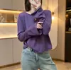 Camisa base feminina para primavera e outono, novo estilo 2026, blusa solta de manga comprida com gola redonda, suéter de outono, malharia
