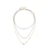 Collar colgante de perlas multicapa transfronterizo europeo y americano, cadena para la clavícula estilo ins coreano, collar de diseño de nicho para mujer