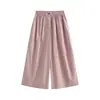 Calça feminina de perna larga com cintura elástica, estilo preguiçoso, toque de algodão, outono novo, design solto de um botão, afina a silhueta, calça casual reta feminina