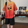 Conjunto Deportivo Holgado para Hombre en Verano, Camiseta de Manga Corta de Dos Piezas con Pantalones Tres Cuartos, un Conjunto de Ropa de Dos Piezas