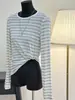 Camiseta Feminina Manga Longa Clássica Estilo Coreano Gola Redonda de Lã Modal Seda Primavera Slimming Versátil Camisa Base