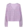 2025 Cardigan de Punto con Protección Solar de Seda de Hielo para Mujer Verano Talla Grande Cuello en V Color Sólido Delgado Hueco Chal Exterior Chaqueta Corta
