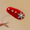 2026 Ano Novo Vermelho Novo Estilo Grampo de Cabelo de Floco de Neve com Strass e Pérola, Presilha de Cabelo Atmosférica, Presilha Lateral, Presilha para Franja, Acessório de Cabelo Elegante